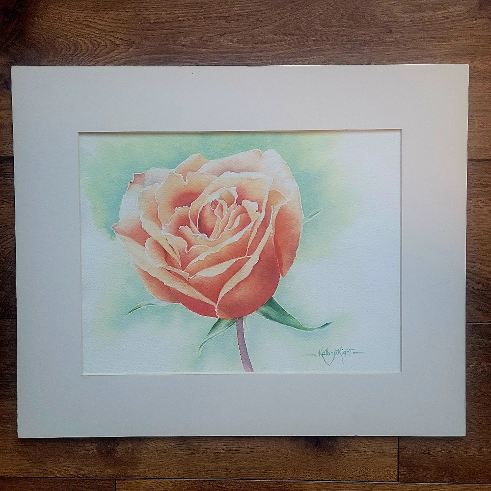 Original Watercolor of a Rose. Titled 'Amber Velvet'